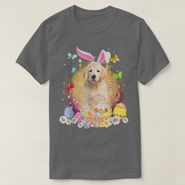 Happy Easter Cute Bunny Dog Golden Retriever Eggs  T-Shirt (Design Front)