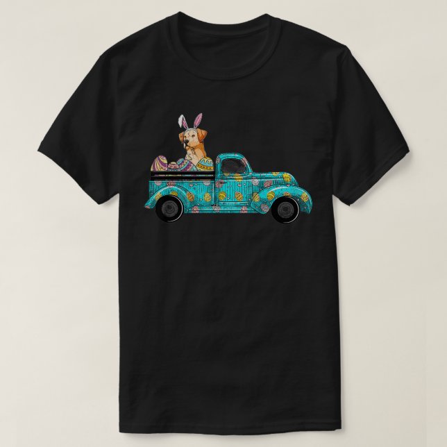 Happy Easter Cute Bunny Dog Labrador Eggs Old Truc T-Shirt (Design Front)