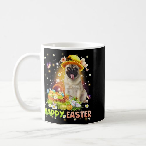 Happy Easter Cute Bunny Dog Pug Eggs Basket Funny  Coffee Mug