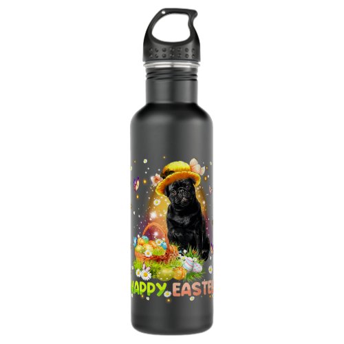Happy Easter Cute Bunny Dog Pug Eggs Basket Funny  Stainless Steel Water Bottle