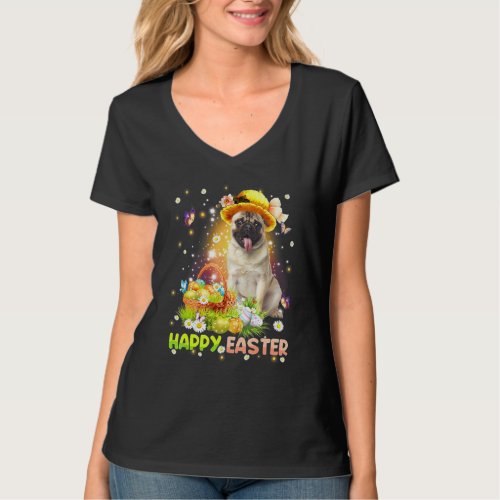 Happy Easter Cute Bunny Dog Pug Eggs Basket Funny  T_Shirt