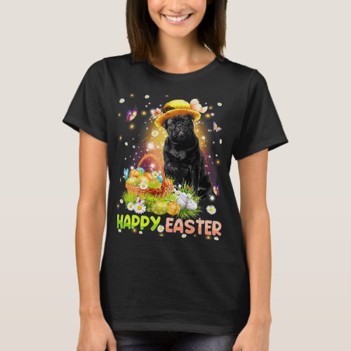 Happy Easter Cute Bunny Dog Pug Eggs Basket Funny  T_Shirt