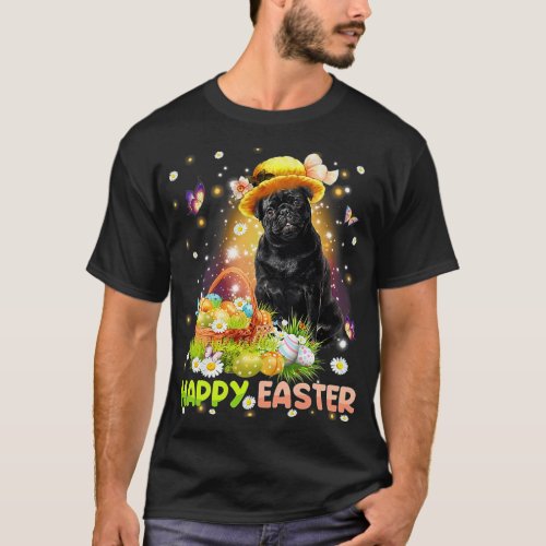 Happy Easter Cute Bunny Dog Pug Eggs Basket Funny  T_Shirt
