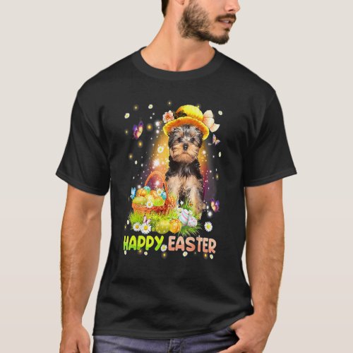 Happy Easter Cute Bunny Dog Yorkshire Terrier Eggs T_Shirt