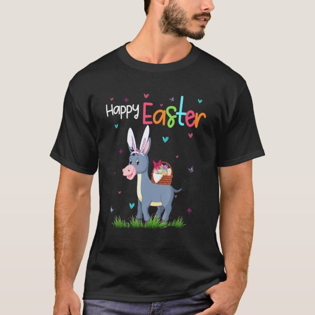 Happy Easter Cute Bunny Donkey Cute Easter Donkey T-Shirt (Front)