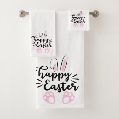 Happy Easter Cute Bunny Ears and Feet Bath Towel Set