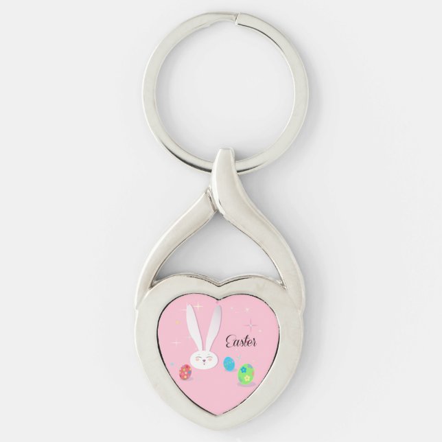 Happy Easter Cute Bunny Easter Eggs Hunt Party Keychain (Front)