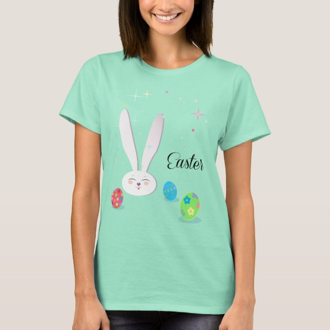 Happy Easter Cute Bunny Easter Eggs Hunt Party T-Shirt (Front)