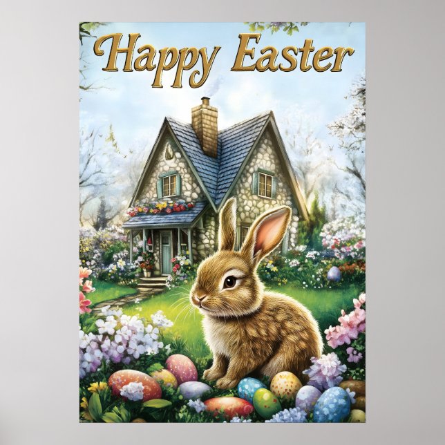 Happy Easter Cute Bunny Egg Poster (Front)