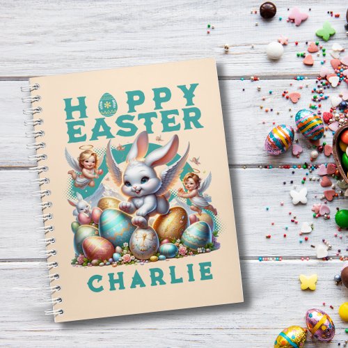 Happy Easter Cute Bunny  Eggs Customizable Name Notebook