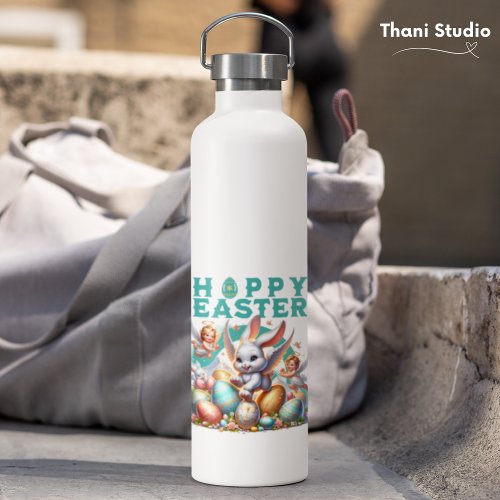 Happy Easter Cute Bunny  Eggs Customizable Name Water Bottle