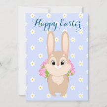 Happy Easter Cute Bunny Flat Holiday Card
