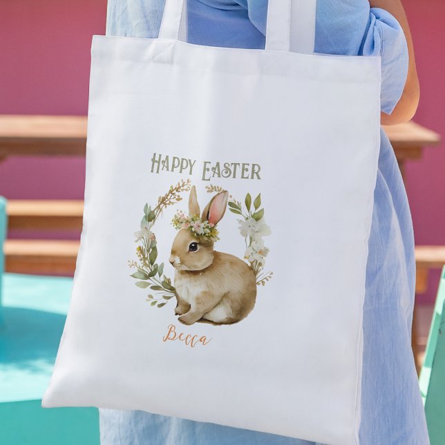 Happy Easter Cute Bunny Floral Easter Tote Bag (Happy Easter Cute Bunny Floral Easter Tote Bag
)