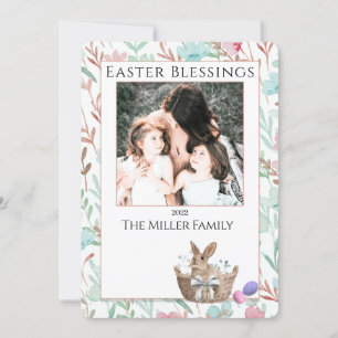 Happy Easter Cute Bunny Floral Photo Postcard