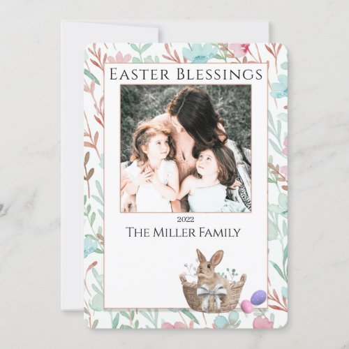 Happy Easter Cute Bunny Floral Photo Postcard