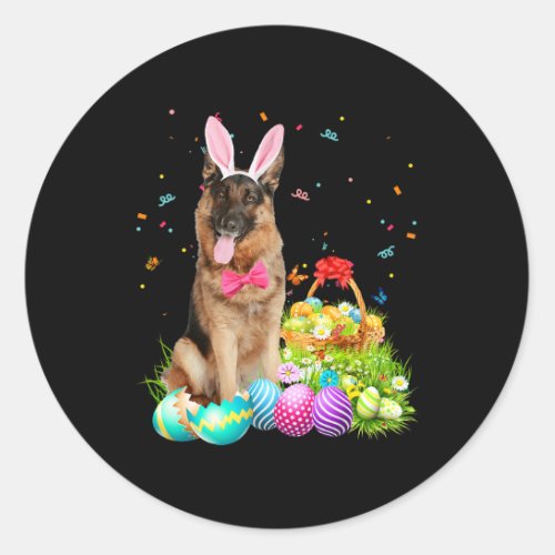 Happy Easter Cute Bunny German Shepherd Eggs Baske Classic Round Sticker