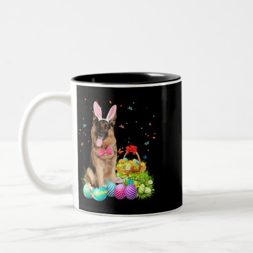 Happy Easter Cute Bunny German Shepherd Eggs Baske Two_Tone Coffee Mug