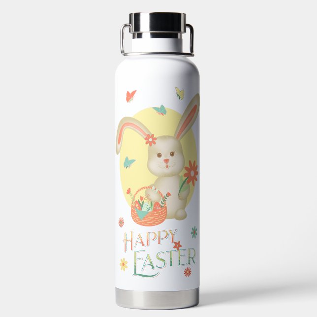 Happy Easter Cute Bunny Gift Personalized Water Bottle (Back)