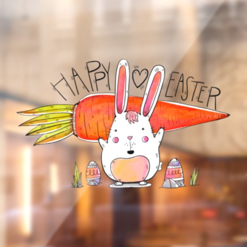 Happy Easter Cute Bunny Holding Carrot Window Cling