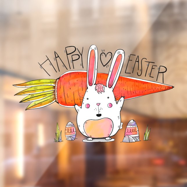 Happy Easter Cute Bunny Holding Carrot Window Cling (Sheet 2)