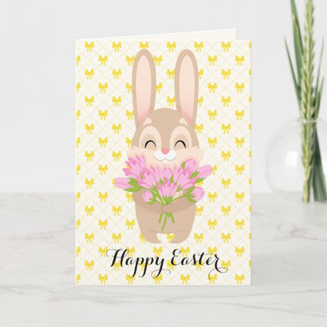 Happy Easter Cute Bunny  Holiday Card (Front)