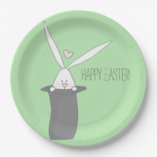 Happy Easter! Cute Bunny in a Top Hat - Green Paper Plates