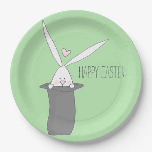 Happy Easter Cute Bunny in a Top Hat _ Green Paper Plates