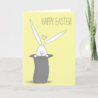 Happy Easter! Cute Bunny in a Top Hat - Yellow Holiday Card