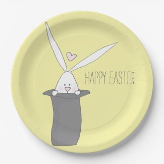 Happy Easter! Cute Bunny in a Top Hat Yellow Paper Plates
