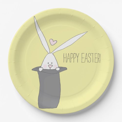 Happy Easter Cute Bunny in a Top Hat Yellow Paper Plates