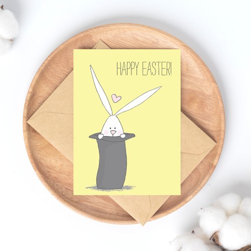 Happy Easter Cute Bunny in a Top Hat _ Yellow Postcard
