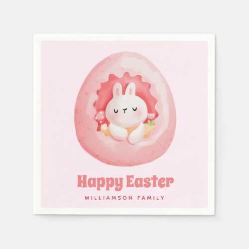 Happy Easter Cute Bunny in Pink Easter Egg Napkins