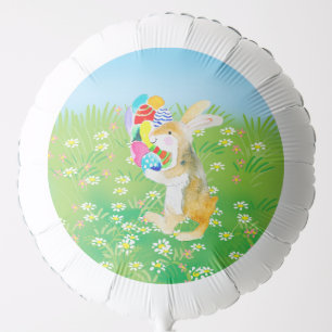 Happy easter, cute bunny in the blooming field balloon