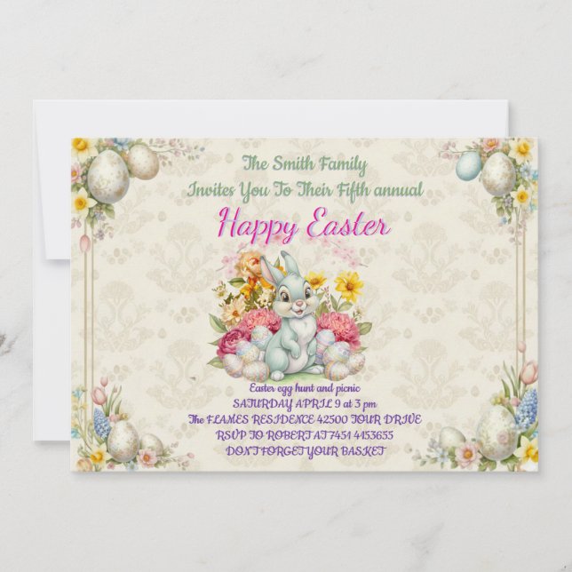 Happy Easter Cute Bunny Invitation (Front)