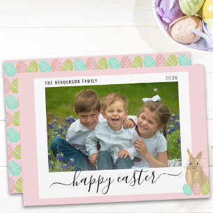 Happy Easter Cute Bunny Kids Photo Pink Holiday Card