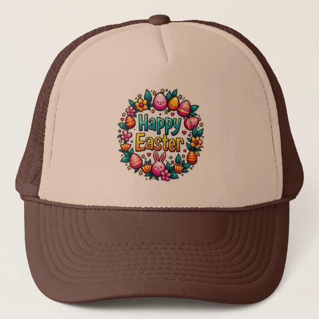 Happy Easter – Cute Bunny Lettering boné Trucker Hat (Front)