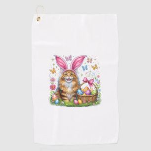 Happy Easter Cute Bunny Maine Coon Cat Easter Eggs Golf Towel