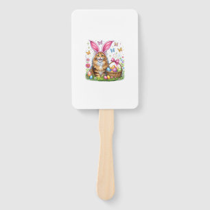Happy Easter Cute Bunny Maine Coon Cat Easter Eggs Hand Fan