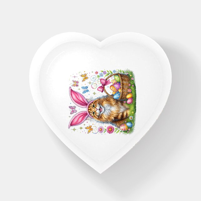 Happy Easter Cute Bunny Maine Coon Cat Easter Eggs Paperweight (Front)