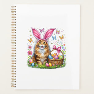 Happy Easter Cute Bunny Maine Coon Cat Easter Eggs Planner