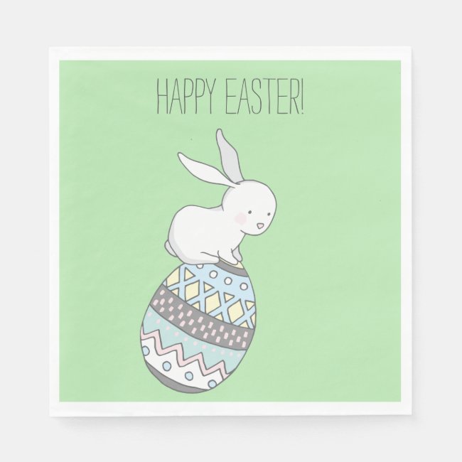 Happy Easter! Cute Bunny on an Easter Egg - Green