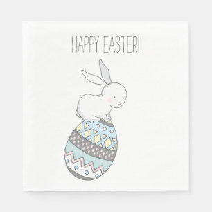 Happy Easter! Cute Bunny on an Easter Egg Napkins