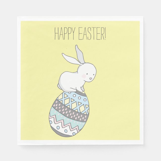Happy Easter! Cute Bunny on an Easter Egg - Yellow