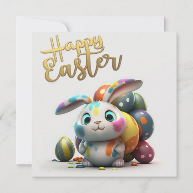 Happy Easter cute bunny painter Holiday Card (Front)