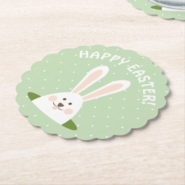 Happy Easter Cute Bunny Paper Coaster (Angled)