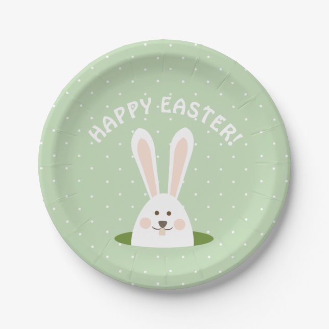 Happy Easter Cute Bunny Paper Plates (Front)