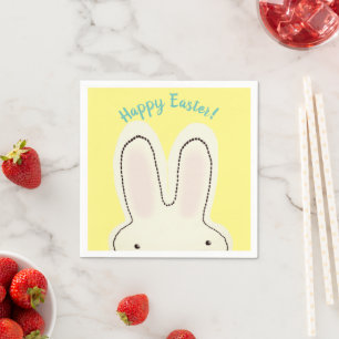 Happy Easter cute bunny peekaboo script yellow Napkins