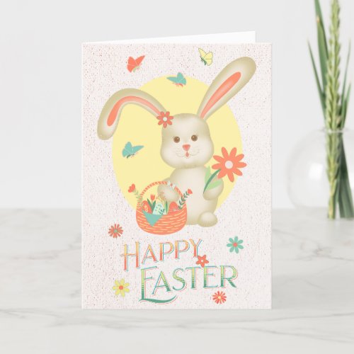 Happy Easter Cute Bunny Personalized Floral Pastel Holiday Card
