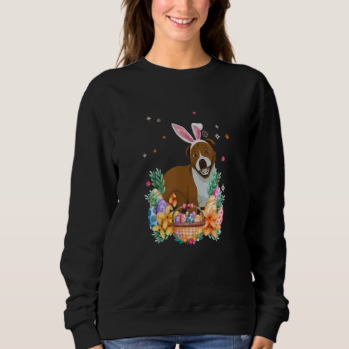 Happy Easter Cute Bunny Pitbull Wearing Bunny Ears Sweatshirt