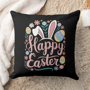 Happy Easter Cute Bunny Rabbit Eggs Throw Pillow